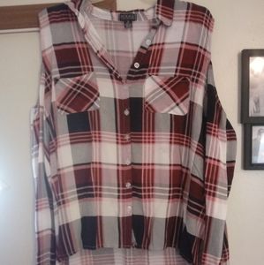 Button up open shoulder blouse